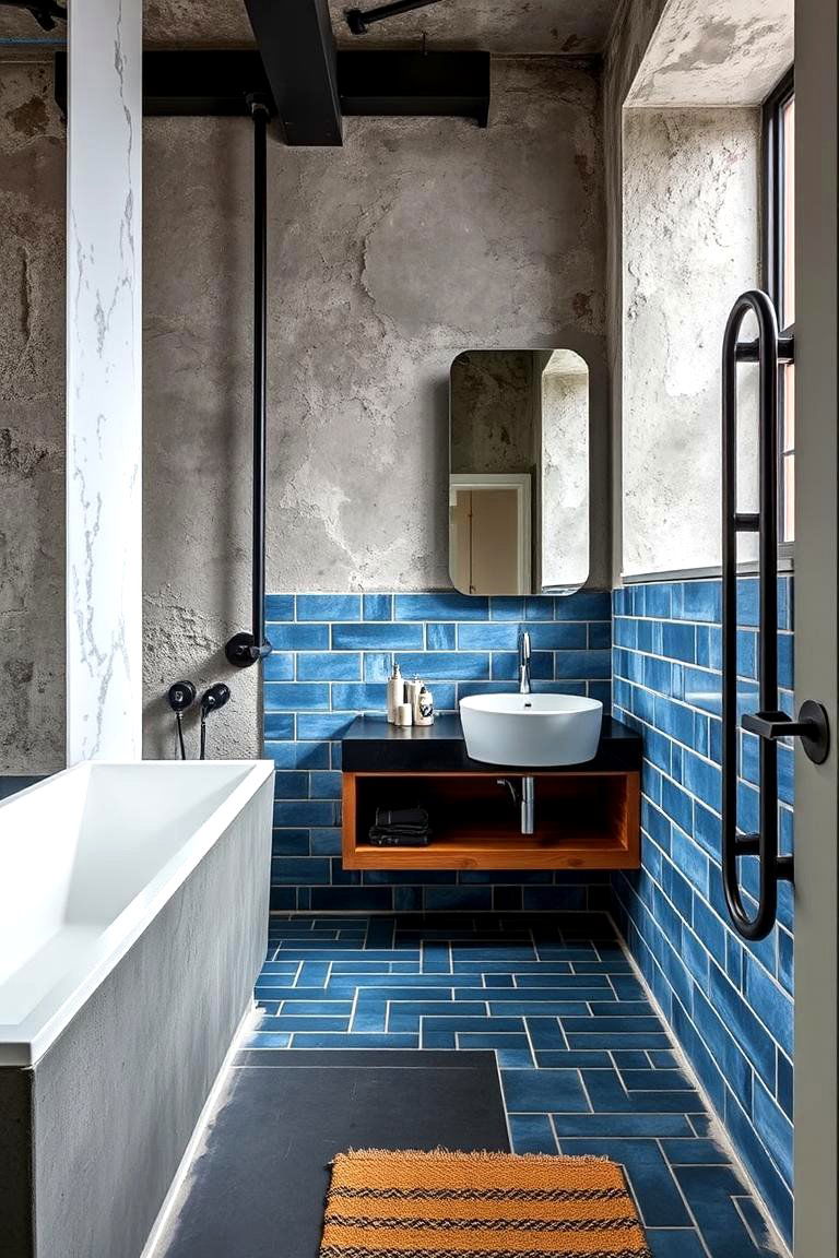 Industrial Chic with a Blue Twist - 24 black and blue bathroom ideas