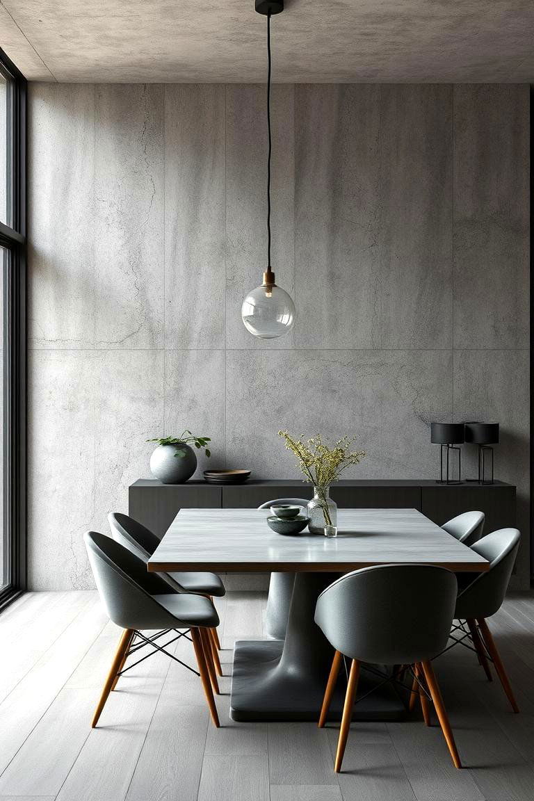 Industrial Concrete Accent Wall - 24 Dining Room Accent Wall Ideas