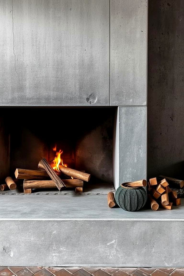 Industrial Concrete Fireplace with Exposed Elements - 24 Concrete Fireplace Ideas