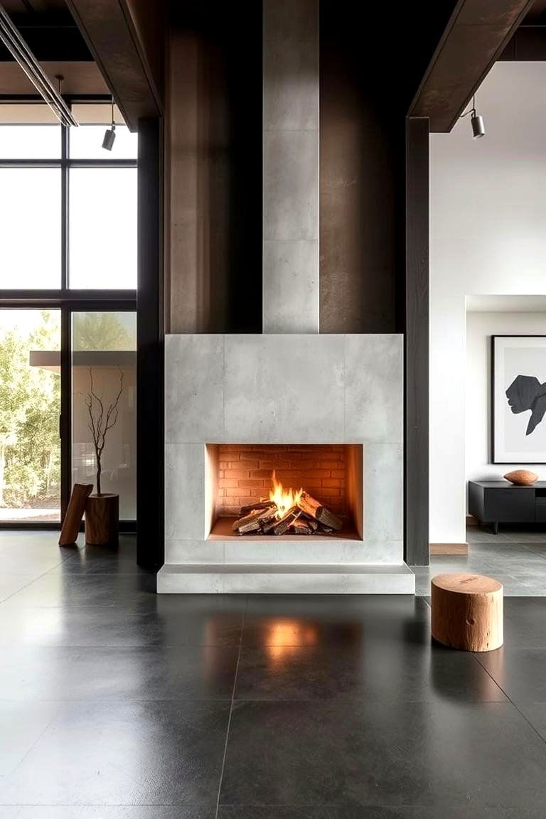 Industrial Concrete Minimalist Fireplace - 24 Corner Fireplace Ideas