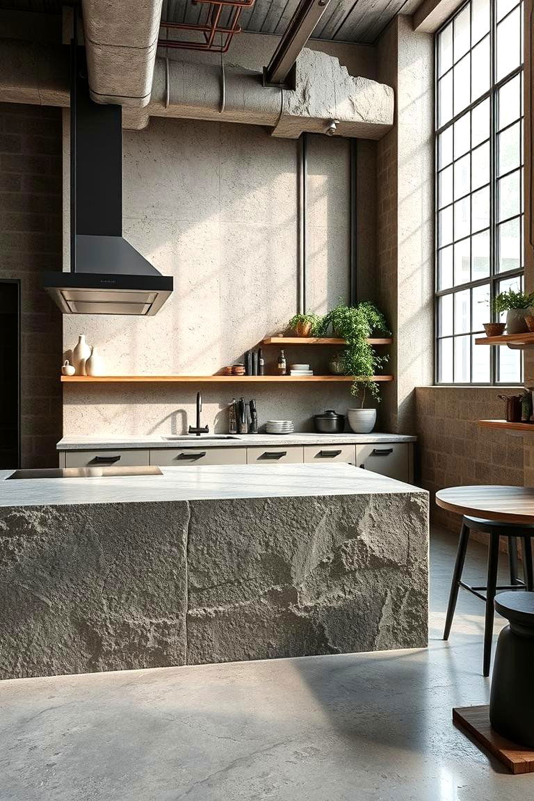 Industrial Concrete with Exposed Aggregate - 24 Concrete Floor Kitchen Ideas