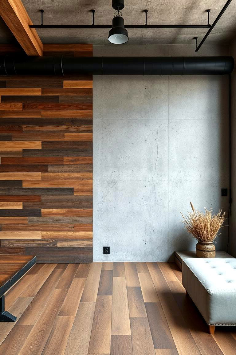 Industrial Contrast Barnwood and Concrete - 24 Barnwood Accent Wall Ideas