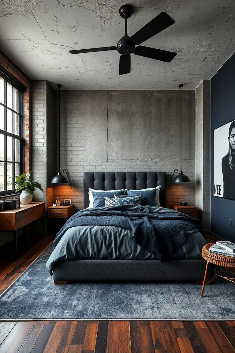 Industrial Dark Blue Touches - 24 Dark Blue Bedroom Ideas