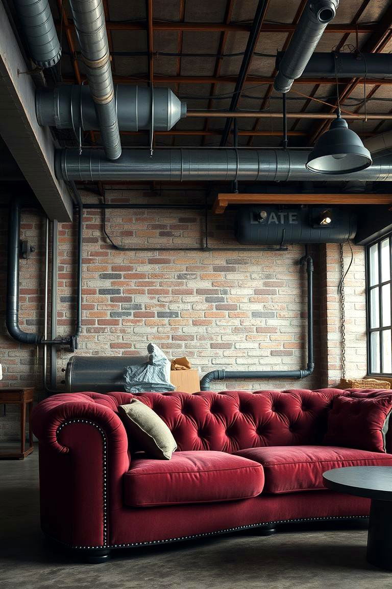 Industrial Edge Blend - 24 Burgundy Sofa Living Room Ideas