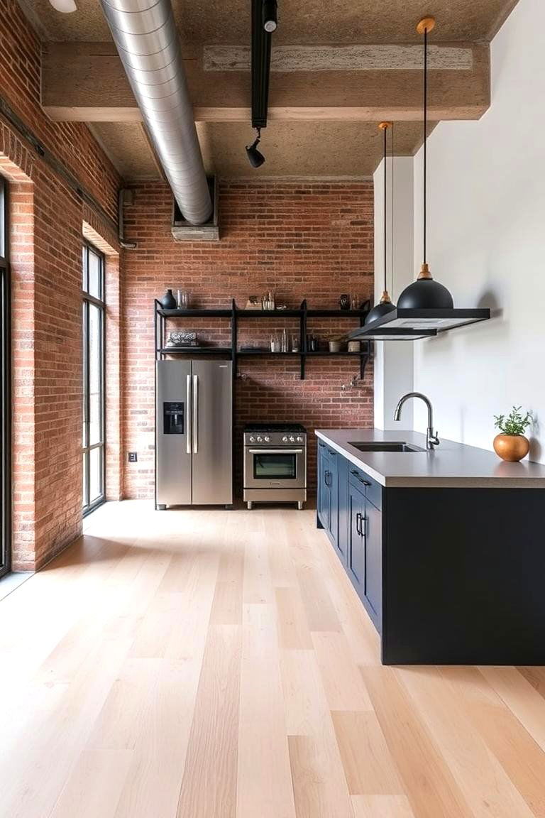 Industrial Edge Meets Light Wood - 24 Light Wood Floor Kitchen Ideas