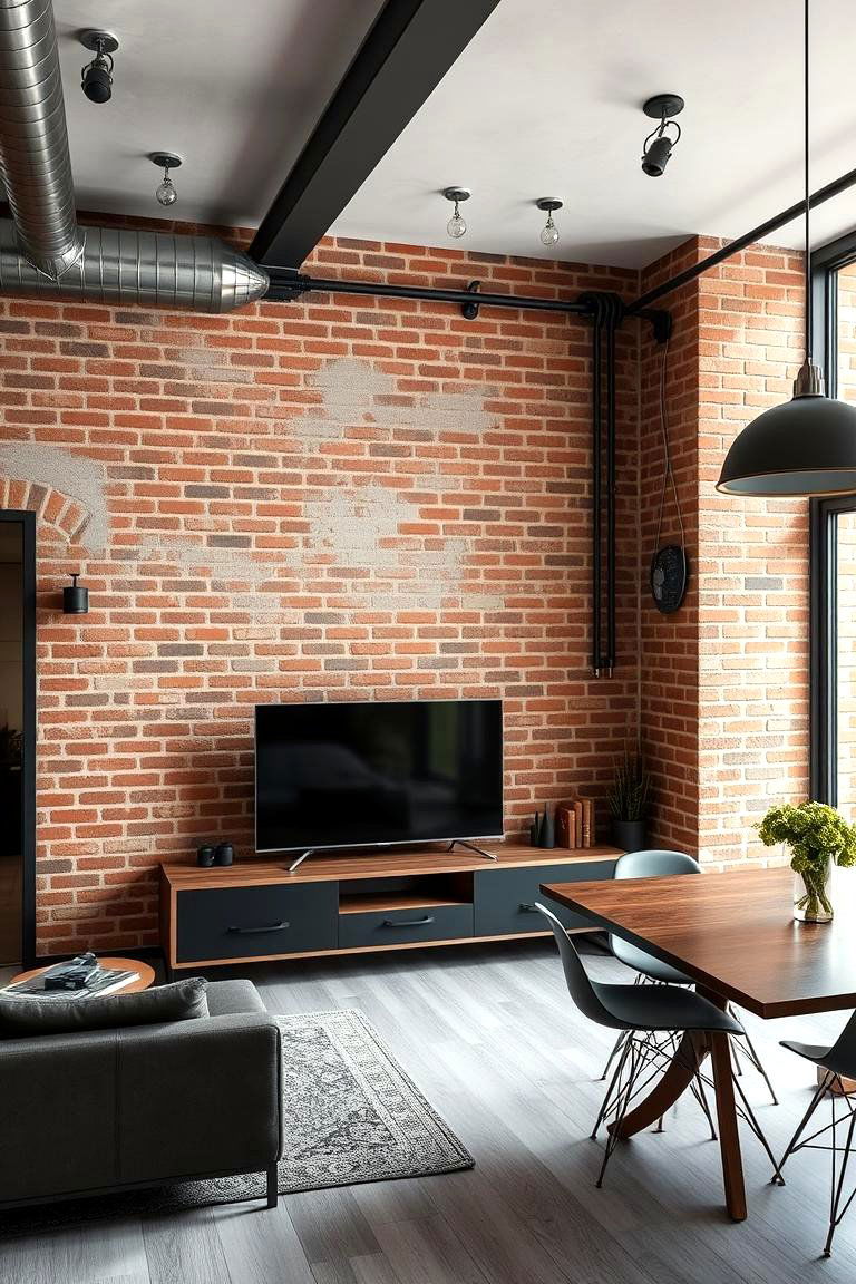 Industrial Elegance - 24 Small Living Room Ideas With Tv and Dining Table