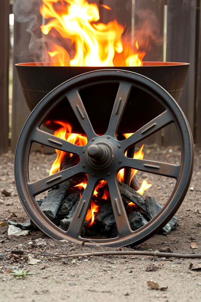 Industrial Farm Implement Wheel Fire Pit - 24 Rustic Fire Pit Ideas