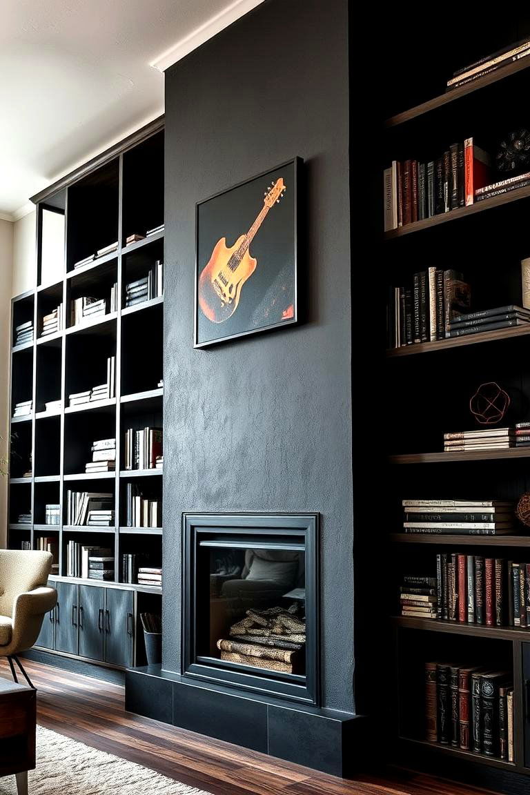 Industrial Fireplace with Metal and Wood Shelving - 24 Fireplace With Bookshelves