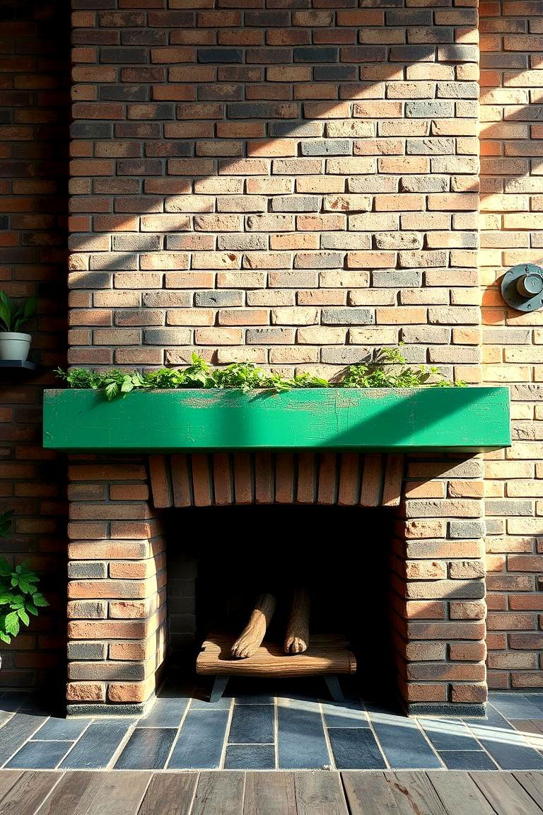 Industrial Green Fireplace with Reclaimed Bricks - 24 Green Fireplace Ideas