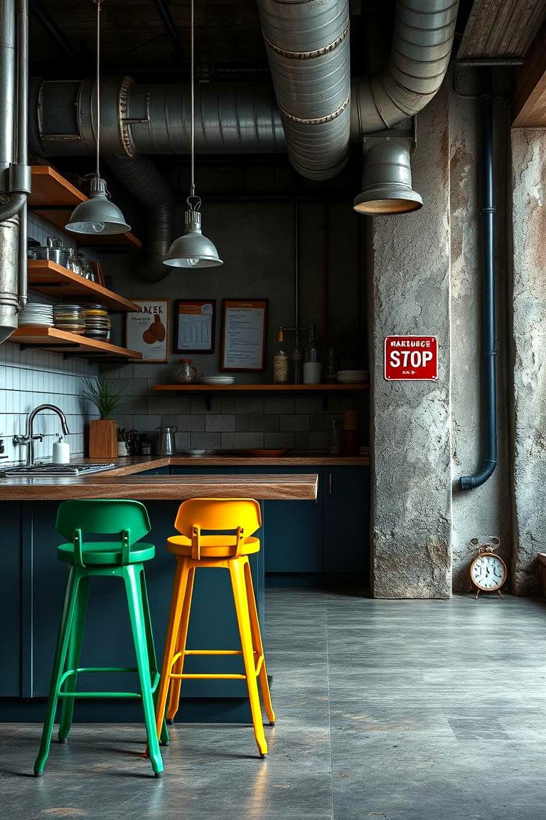 Industrial Green and Yellow Counter Stools - 24 Green and Yellow Kitchen Ideas