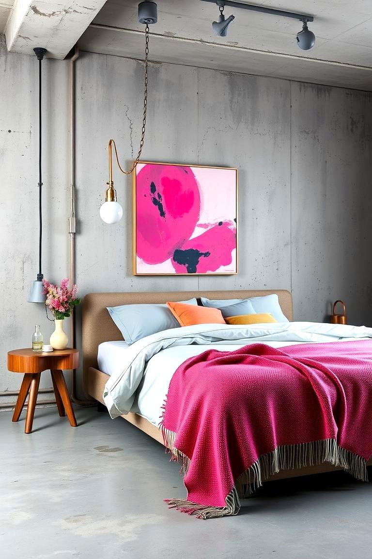 Industrial Grey with Warm Pink Pops - 24 Pink and Grey Bedroom Ideas