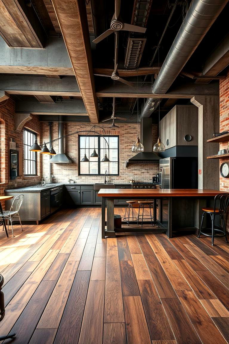 Industrial Kitchen with Reclaimed Wood Floors - 24 Kitchens With Wood Floors
