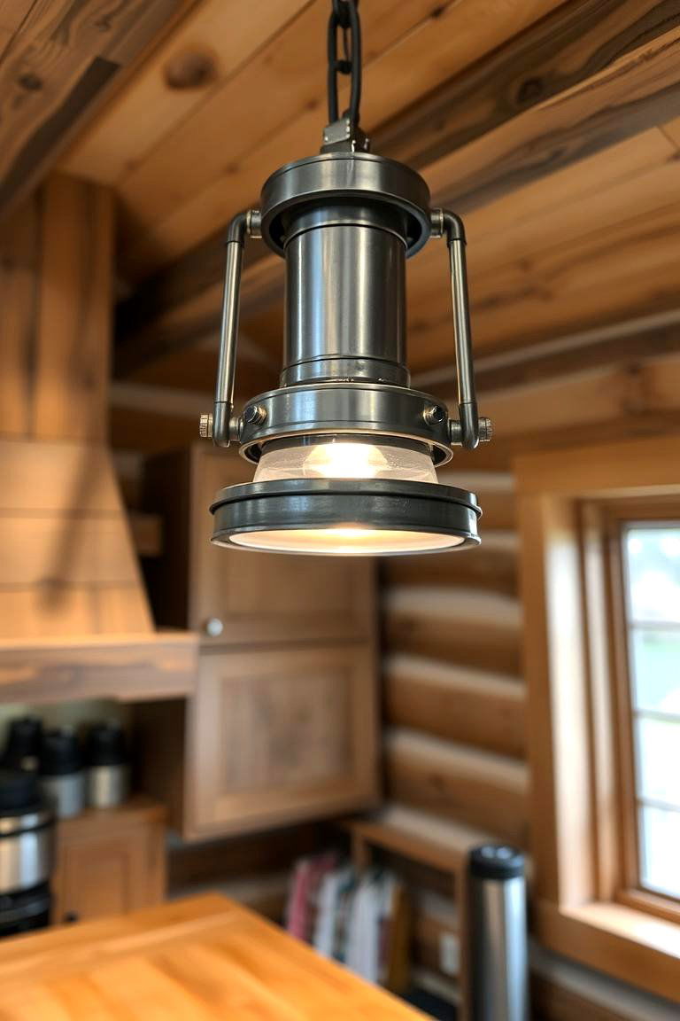Industrial Lighting Accents - 24 Cabin Kitchen Ideas