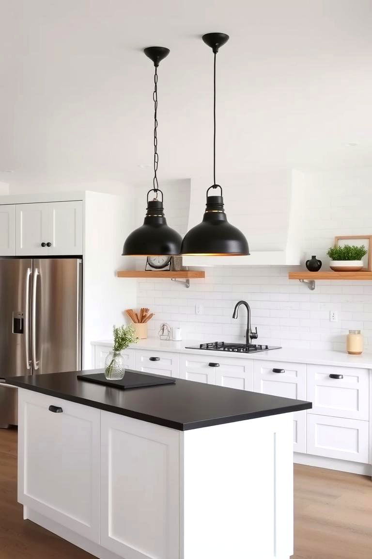 Industrial Lighting Edge - 24 white kitchen ideas with black island
