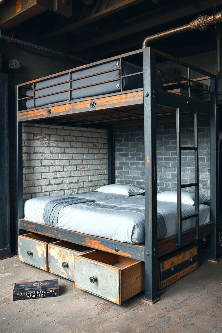 Industrial Loft Corner Bed with Metal Frames - 24 Corner Bed Ideas
