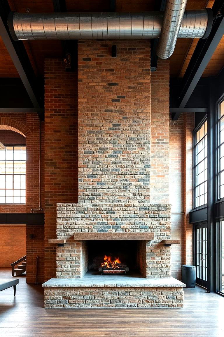 Industrial Loft Style Fireplace - 24 Floor-to-Ceiling Stone Fireplace Ideas