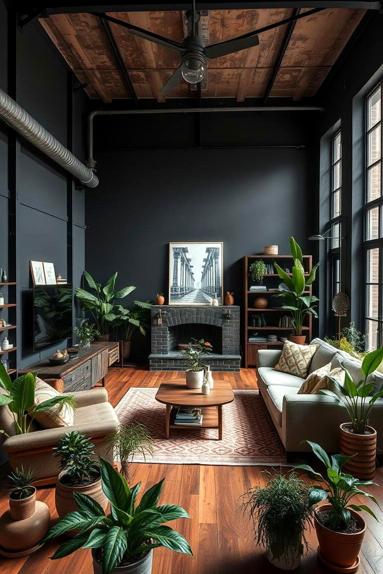Industrial Meets Nature - 24 Contrasting Living Rooms With Dark Grey Walls