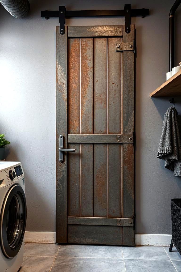 Industrial Metal Accent Door - 24 Laundry Room Door Ideas