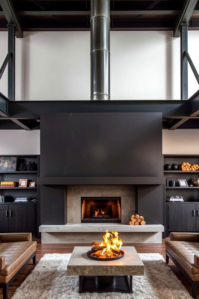 Industrial Metal Accents - 24 Two-story Fireplace Ideas