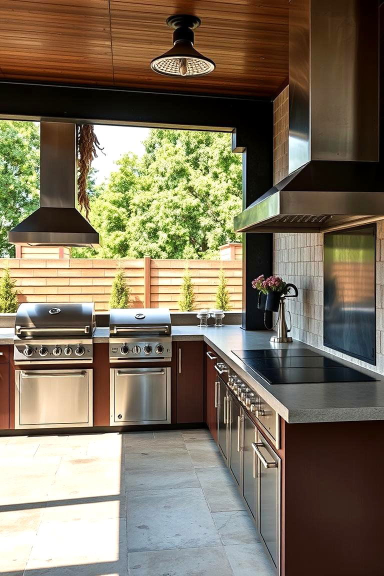 Industrial Metal Finish Kitchen - 24 L Shaped Outdoor Kitchen Ideas