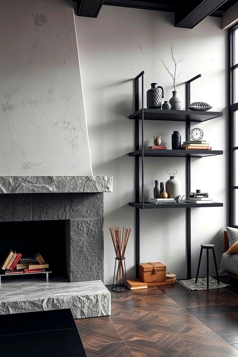 Industrial Metal Floating Shelves - 24 Fireplace Floating Shelves Design Ideas