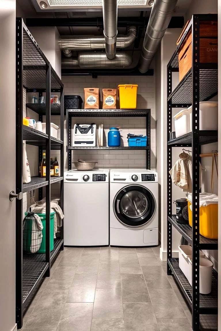 Industrial Metal Shelves - 24 Laundry Room Shelving Ideas