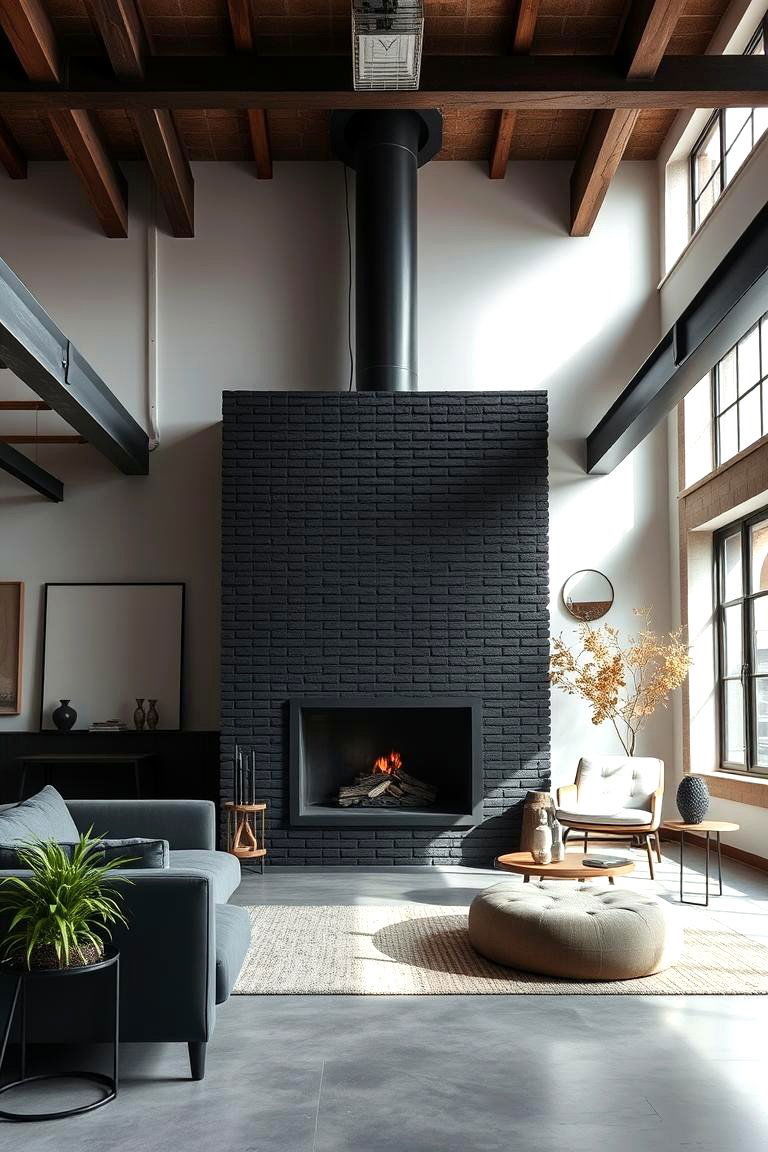 Industrial Minimalist Charm - 24 Black Brick Fireplace Ideas