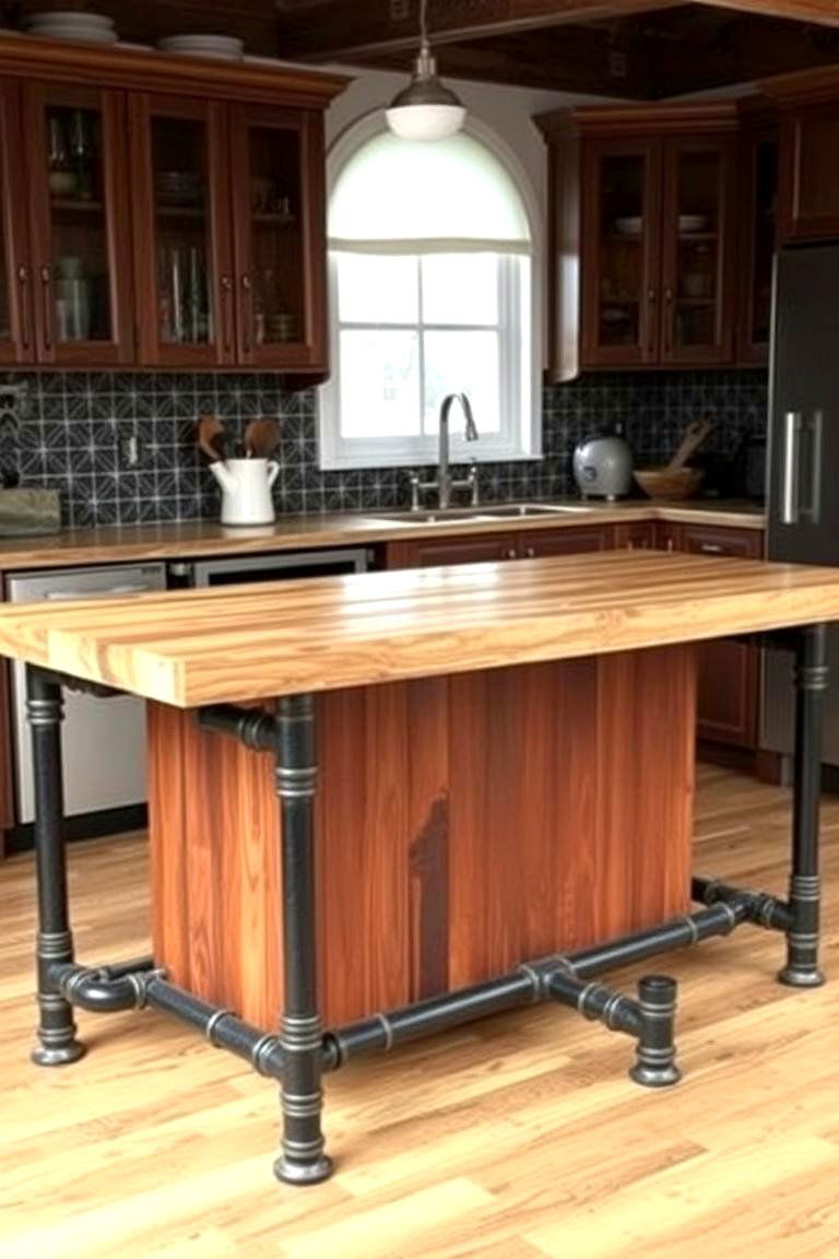 Industrial Pipe Accents - 24 Rustic Kitchen Island Ideas