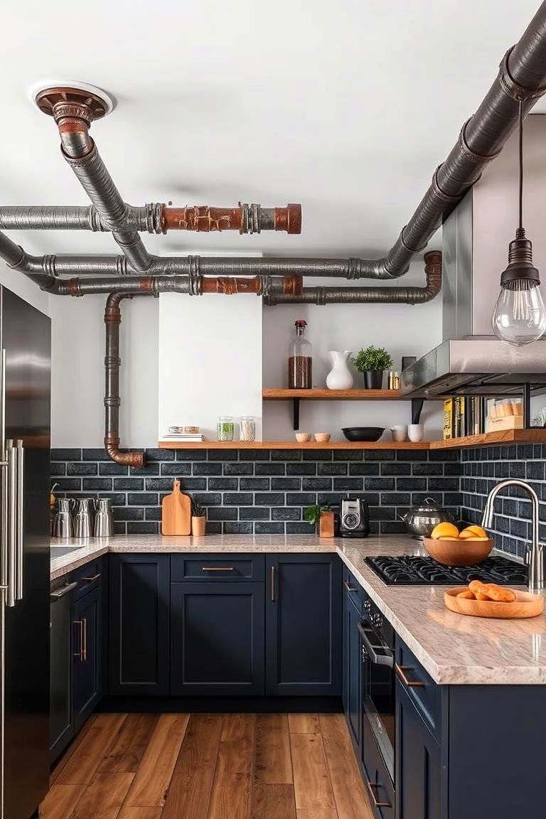 Industrial Pipe Accents - 24 Dirty Kitchen Ideas