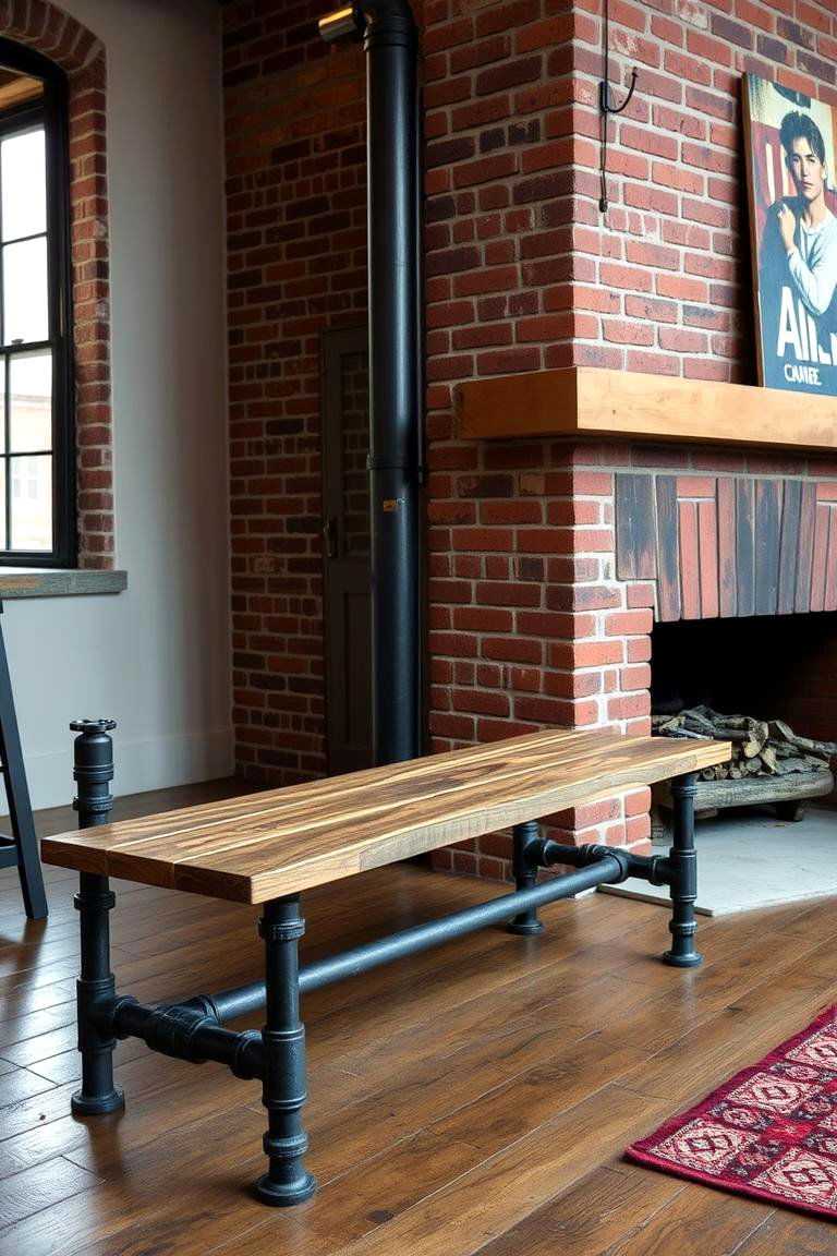 Industrial Pipe Bench - 24 Fireplace Bench Ideas