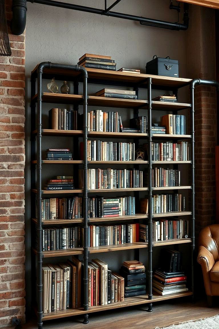Industrial Pipe Bookshelf - 24 Living Room Bookshelf Ideas