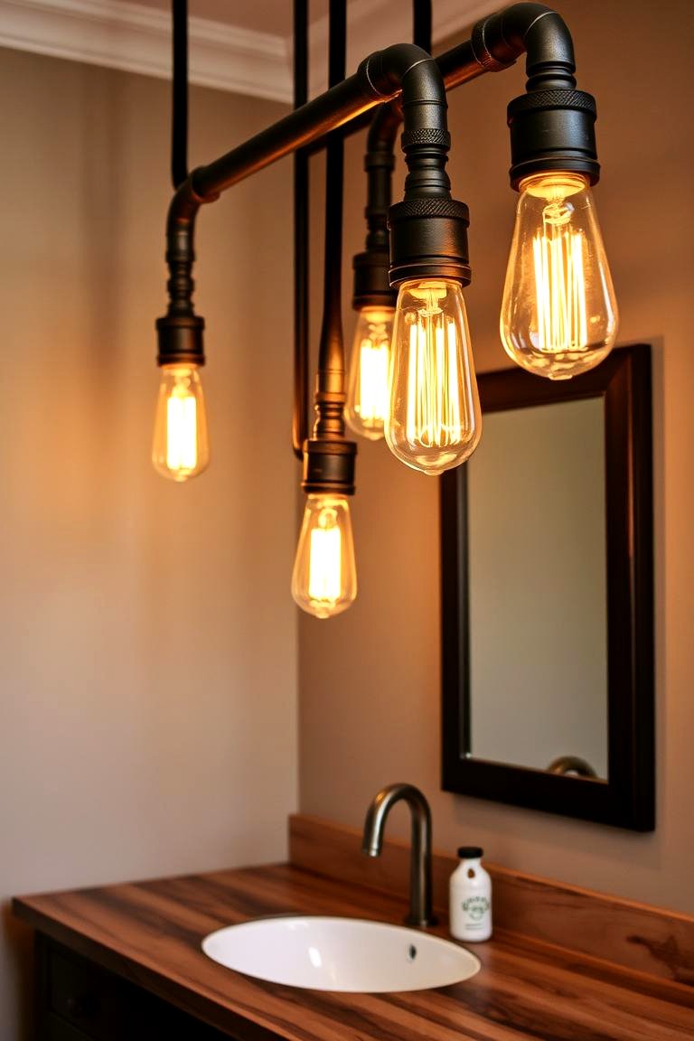 Industrial Pipe Lighting for a Bold Statement - 24 Bathroom Pendant Lighting Ideas