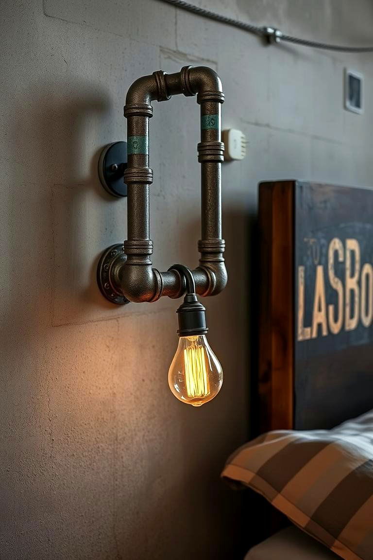 Industrial Pipe Sconce - 24 Bedroom Wall Sconce Ideas
