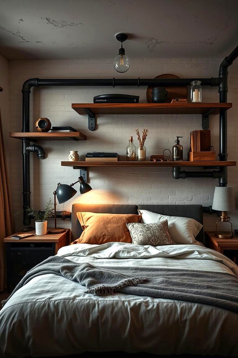 Industrial Pipe Shelves - 24 Bedroom Shelving Ideas