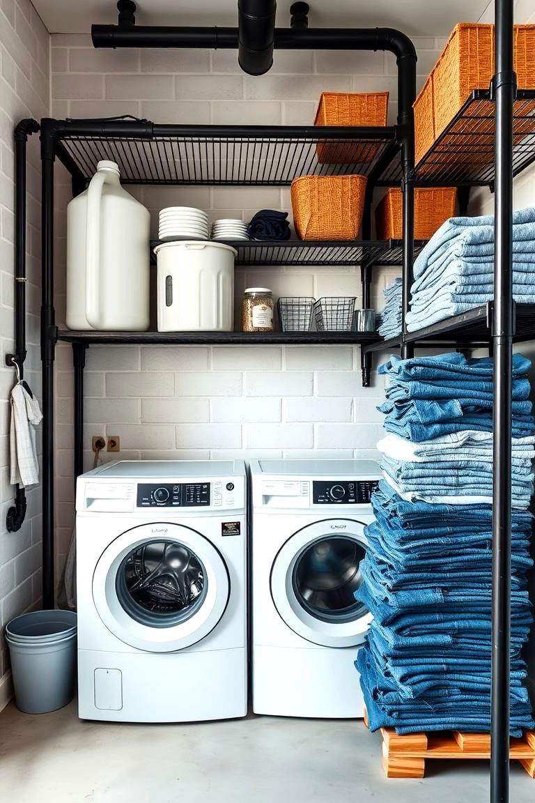 Industrial Pipe Shelving - 24 Laundry Room Shelf Ideas