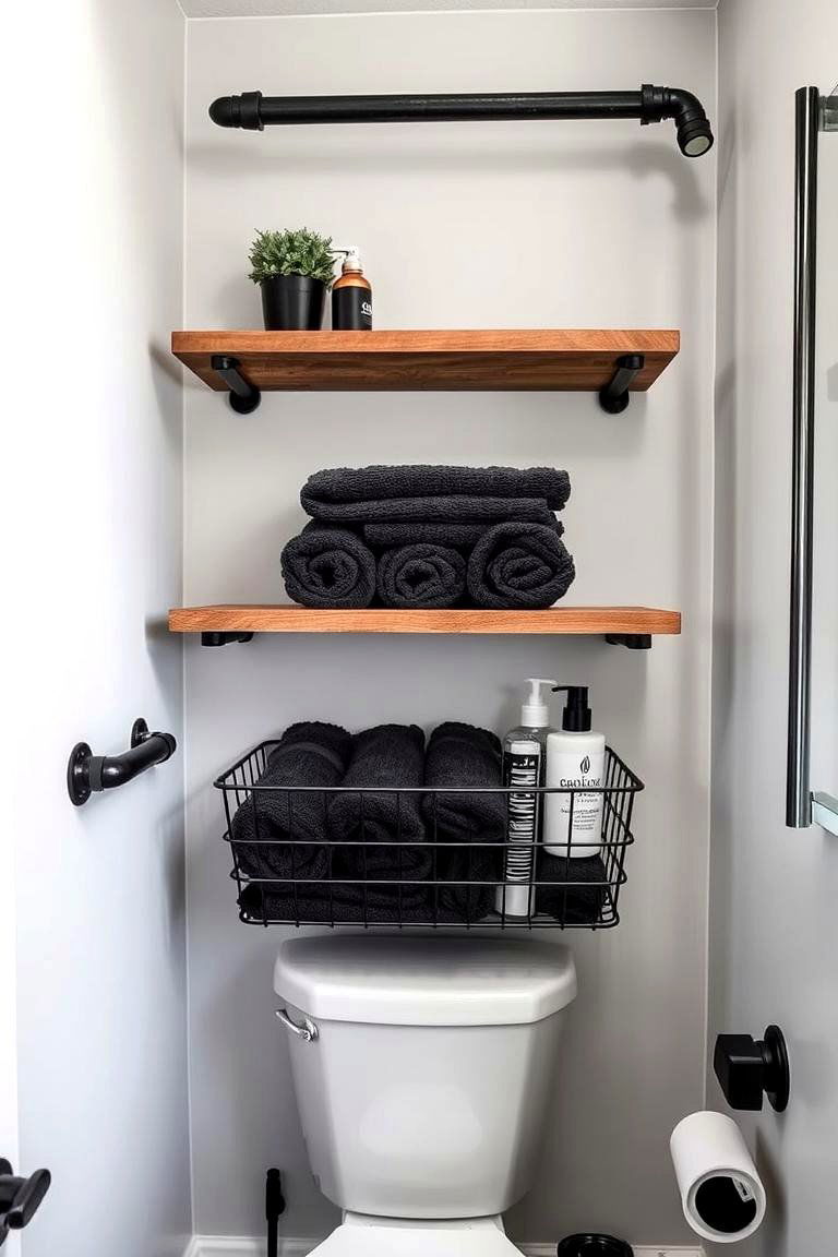 Industrial Pipe Shelving - 24 Over Toilet Storage Ideas