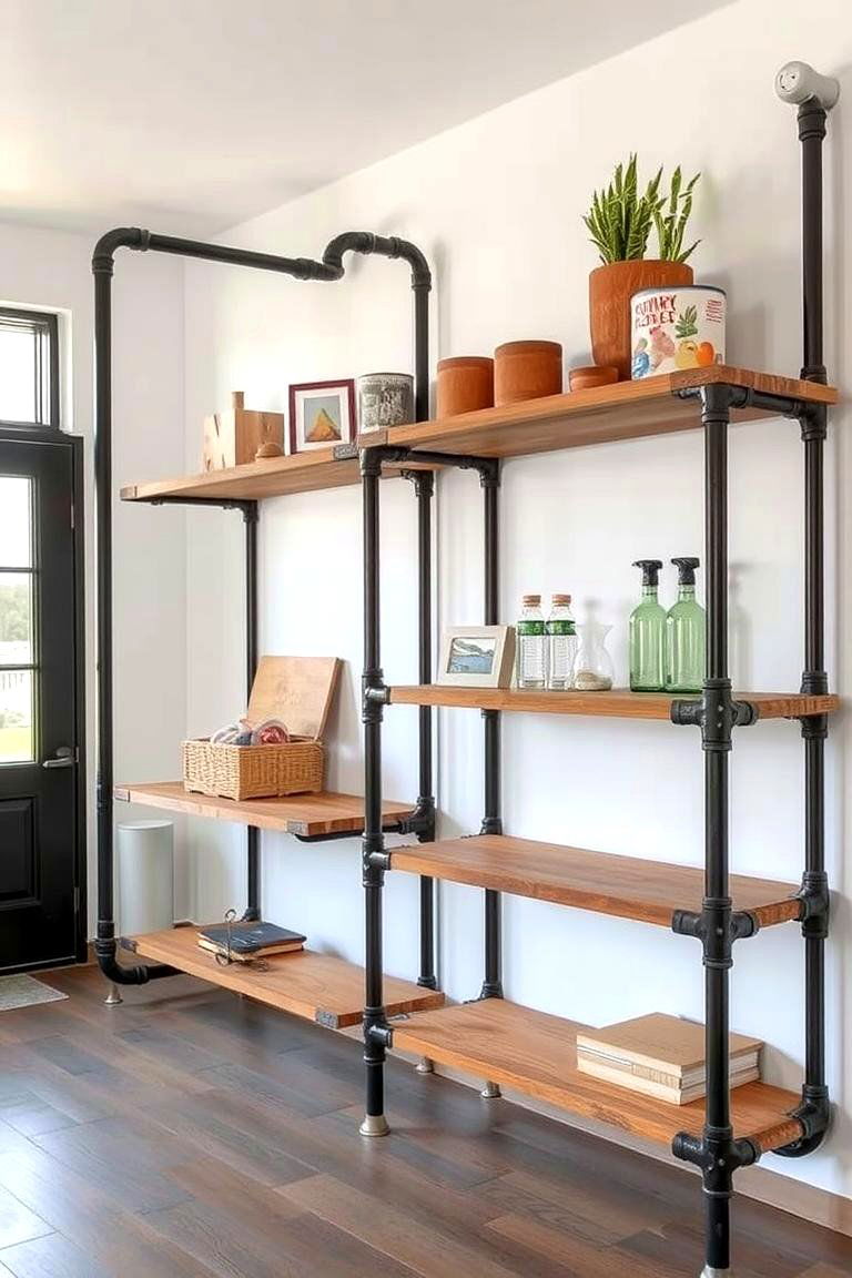 Industrial Pipe Shelving Units - 24 Steampunk Interior Design Ideas
