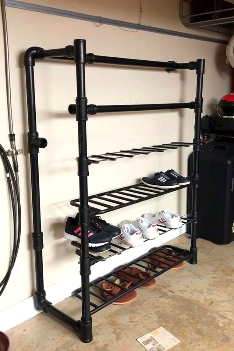 Industrial Pipe Shoe Rack - 24 Garage Shoe Storage Ideas