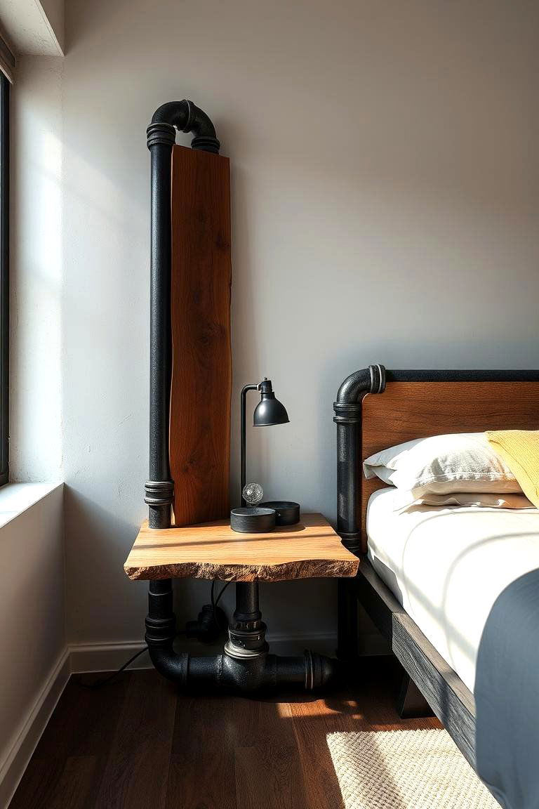 Industrial Pipe and Wood Stand - 24 Nightstand Ideas