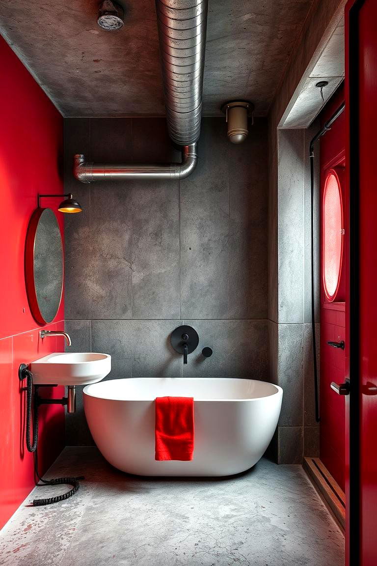 Industrial Red Accents - 24 Red Bathroom Ideas