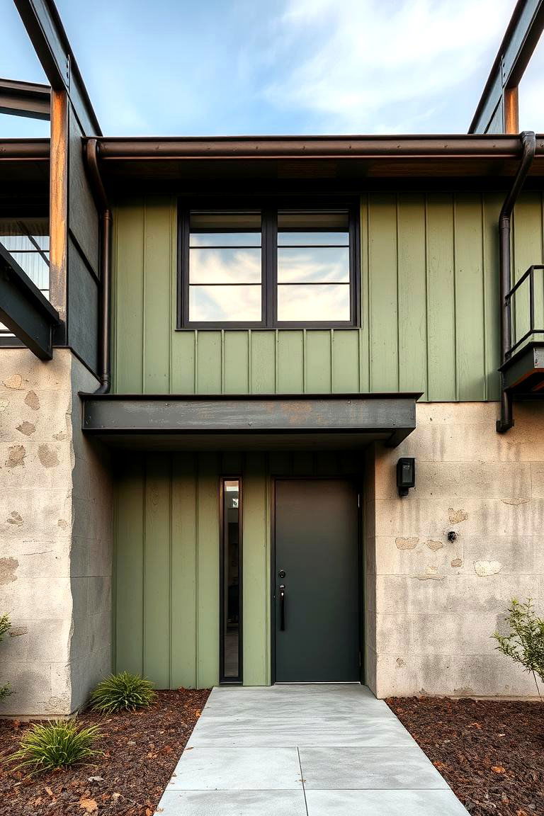 Industrial Sage Contrast - 24 Sage Green House Exterior Ideas