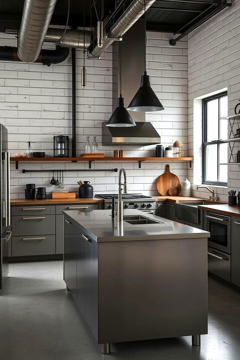 Industrial Shiplap and Modern Metal Island - 24 Kitchen Shiplap Ideas With Kitchen Island Ideas