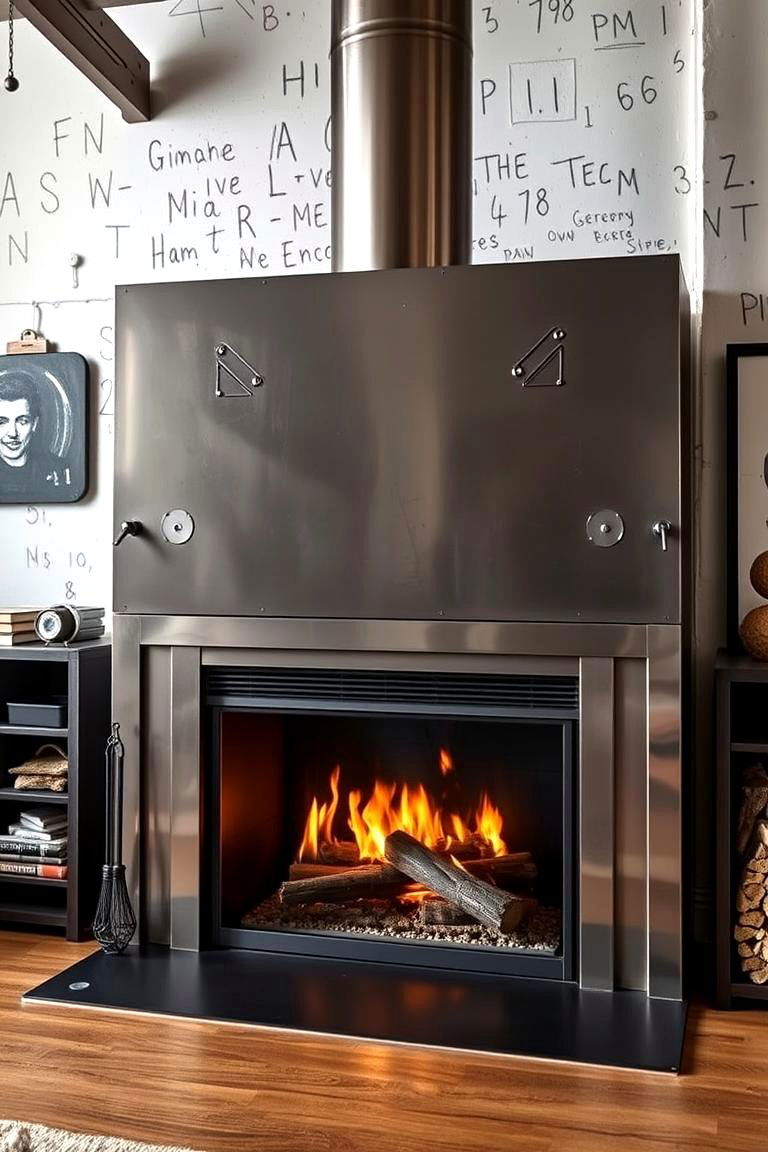 Industrial Steel Framed Fireplace - 24 Scandinavian Fireplace Ideas