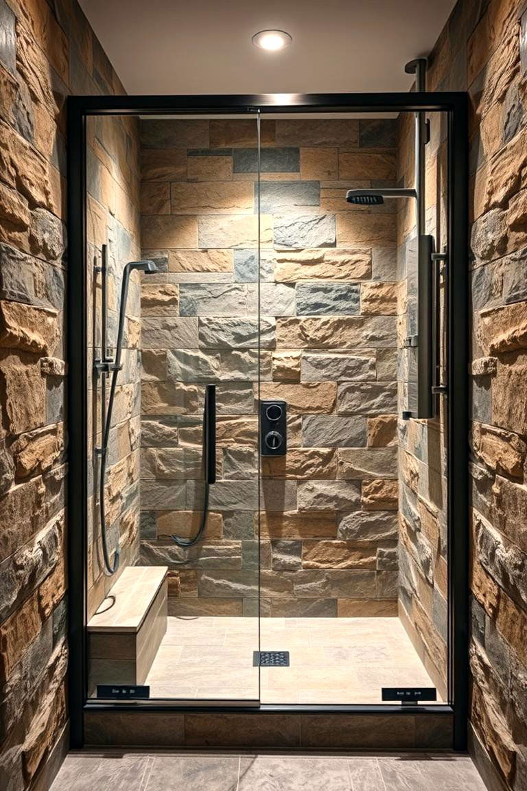 Industrial Stone and Metal Mix - 24 Stone Shower Design Ideas