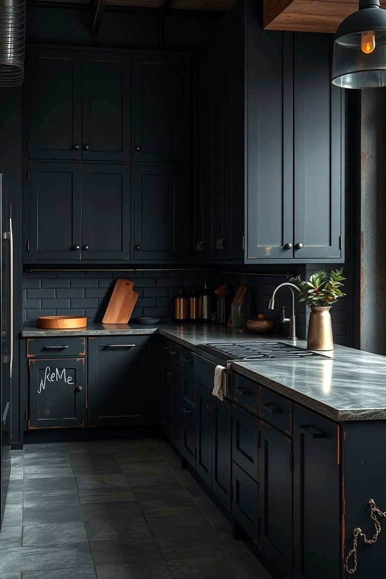 Industrial Style Black Cabinets - 24 Black Kitchen Cabinet Ideas