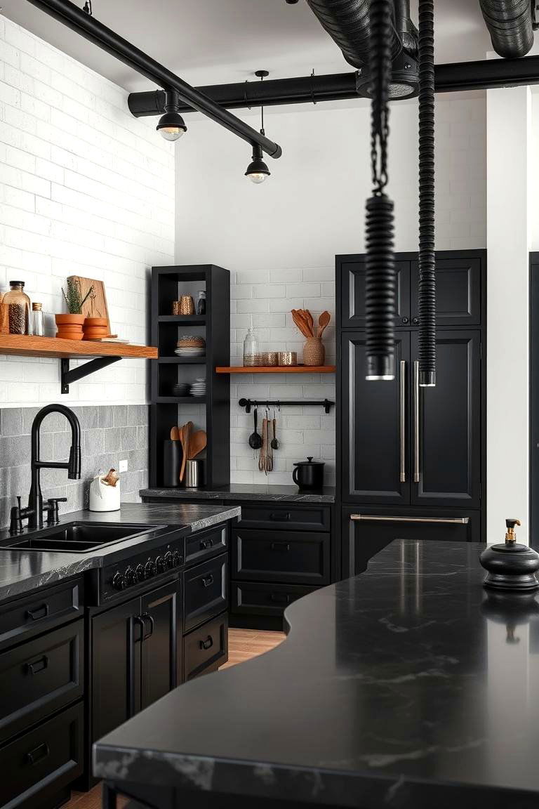 Industrial Style Black Fixtures - 24 Gray and Black Kitchen Ideas