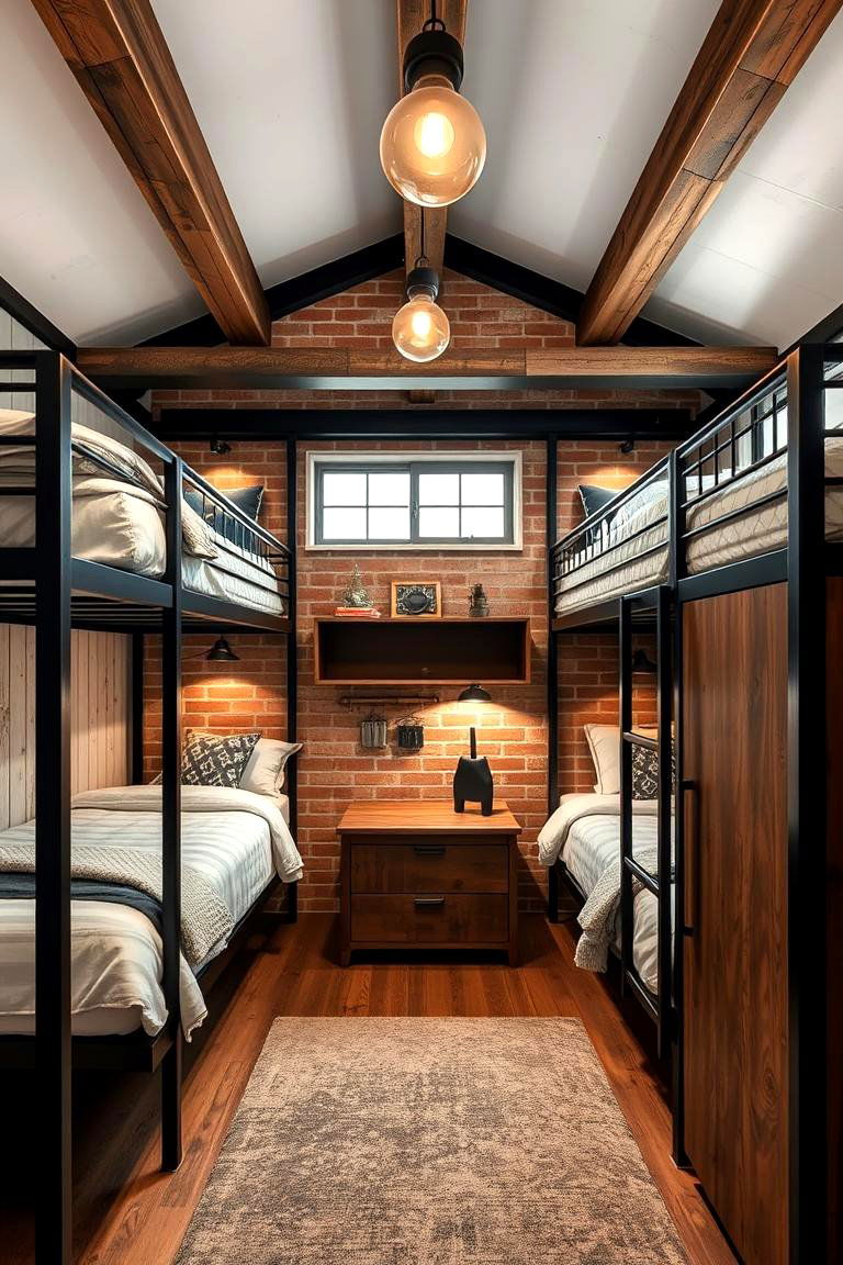 Industrial Style Bunk Room - 24 bunk room ideas