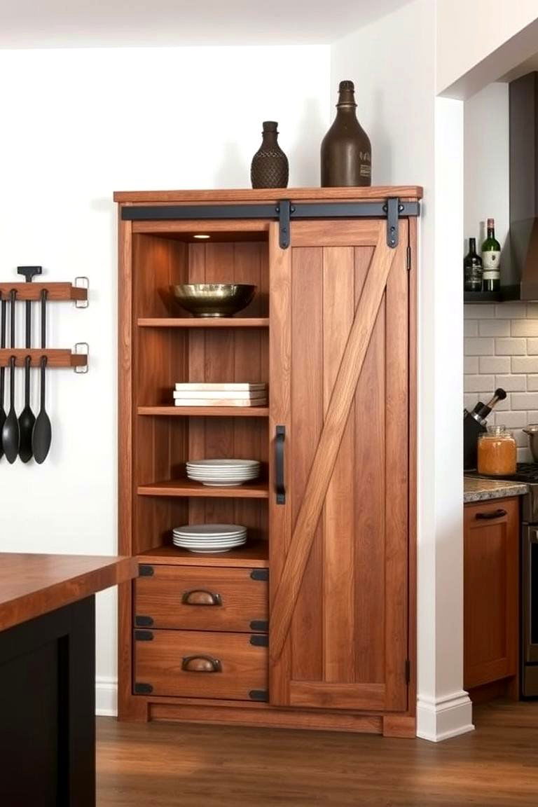Industrial Style Corner Cabinet with Metal Accents - 24 Blind Corner Kitchen Cabinet Ideas