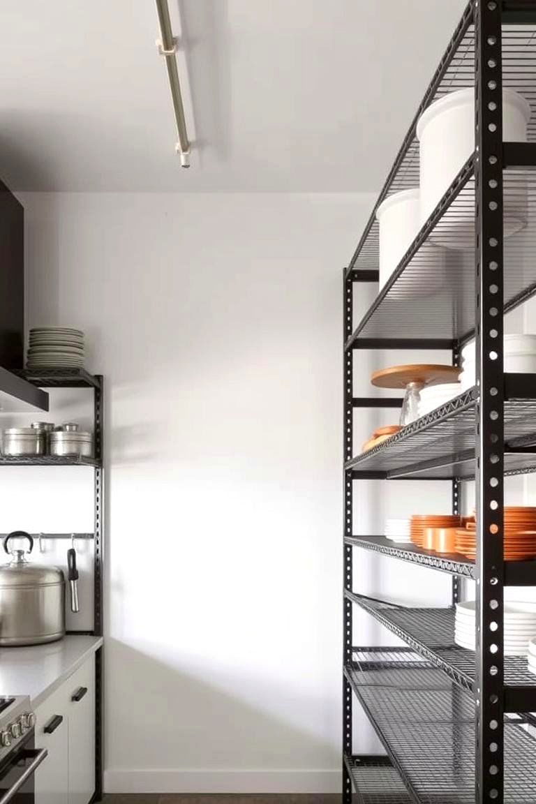Industrial Style Exposed Shelving - 24 Kitchens Without Upper Cabinets