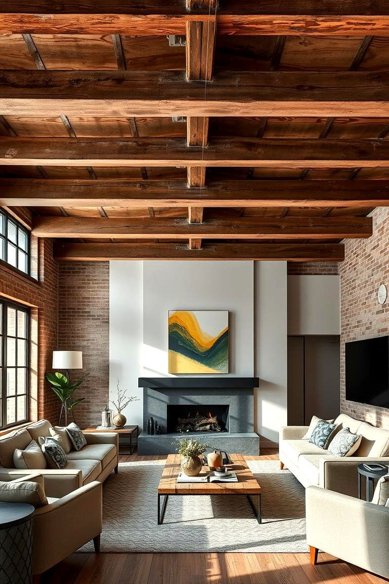 Industrial Style False Ceiling with Exposed Beams - 24 Living Room False Ceiling Design Ideas
